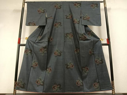 平和屋着物●本場大島紬　一元7マルキ　草花文　正絹　逸品　AABG4642fy