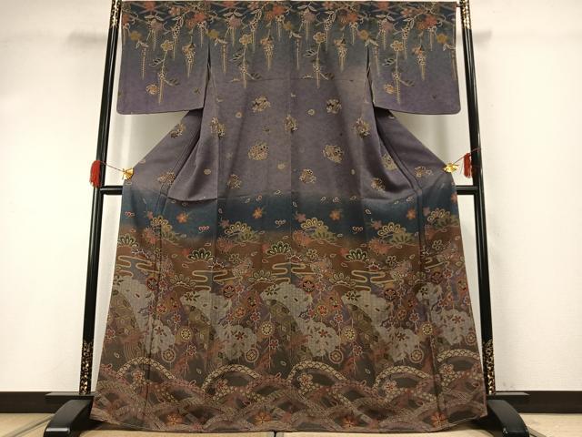 平和屋着物●訪問着　作家物　本苔染　草花文　暈し染め　正絹　逸品　AABG4646fy