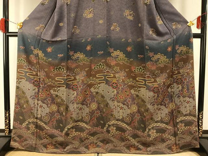 平和屋着物●訪問着　作家物　本苔染　草花文　暈し染め　正絹　逸品　AABG4646fy