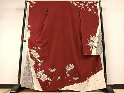 平和屋着物●豪華振袖　駒刺繍　草花文　金銀彩　正絹　逸品　AABG4648fy