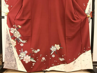 平和屋着物●豪華振袖　駒刺繍　草花文　金銀彩　正絹　逸品　AABG4648fy
