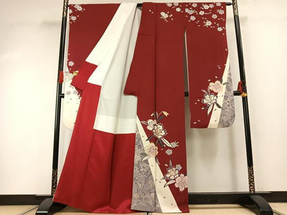平和屋着物●豪華振袖　駒刺繍　草花文　金銀彩　正絹　逸品　AABG4648fy