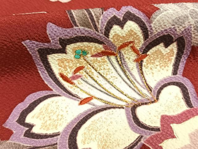 平和屋着物●豪華振袖　駒刺繍　草花文　金銀彩　正絹　逸品　AABG4648fy