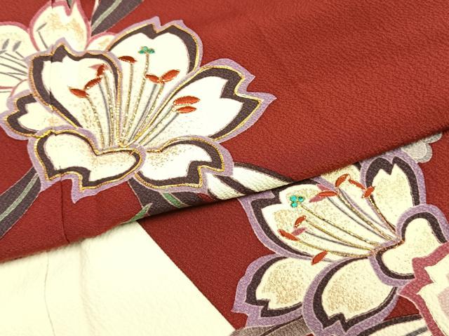 平和屋着物●豪華振袖　駒刺繍　草花文　金銀彩　正絹　逸品　AABG4648fy