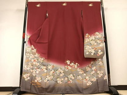 平和屋着物●ファッションデザイナー 花井幸子　振袖　駒刺繍　雲取り花文　暈し染め　金彩　やまと誂製　正絹　逸品　AABG4649fy