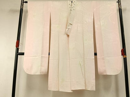 平和屋着物●振袖用長襦袢　袷　扇面花地紋　暈し染め　半衿刺繍　正絹　逸品　AABG4650fy