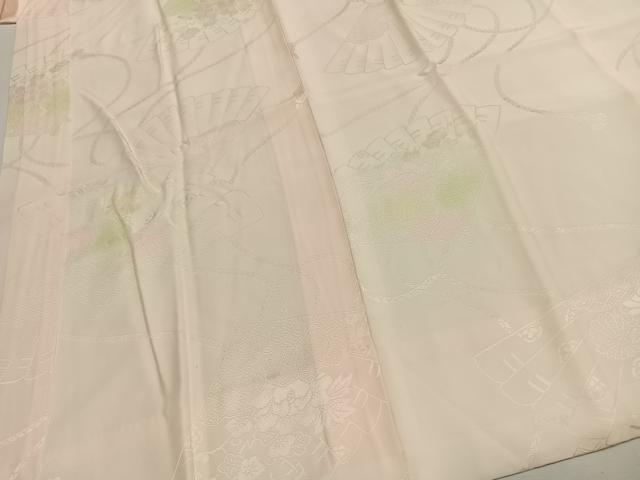 平和屋着物●振袖用長襦袢　袷　扇面花地紋　暈し染め　半衿刺繍　正絹　逸品　AABG4650fy
