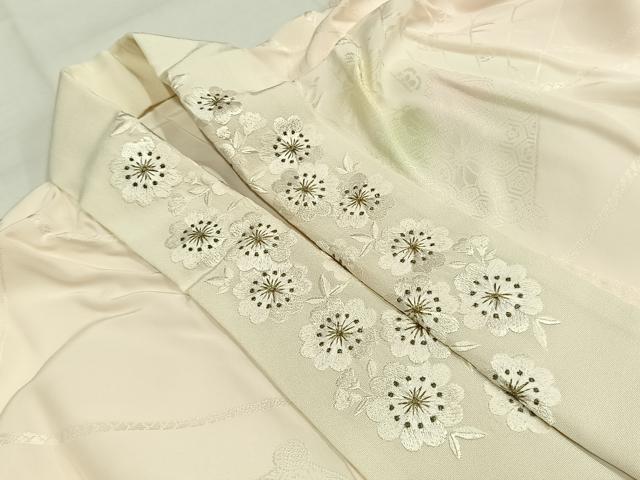 平和屋着物●振袖用長襦袢　袷　扇面花地紋　暈し染め　半衿刺繍　正絹　逸品　AABG4650fy