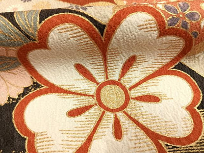 平和屋着物●豪華振袖・長襦袢(無双仕立て)セット　草花文　暈し染め　金彩　半衿刺繍　正絹　逸品　AABG4652fy