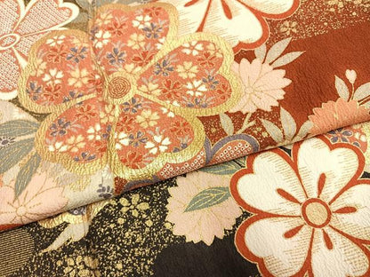 平和屋着物●豪華振袖・長襦袢(無双仕立て)セット　草花文　暈し染め　金彩　半衿刺繍　正絹　逸品　AABG4652fy