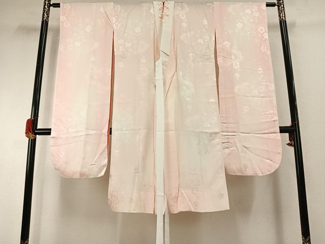 平和屋着物●豪華振袖・長襦袢(無双仕立て)セット　駒刺繍　総絞り　舞花文　黒地　半衿刺繍　正絹　逸品　AABG4653fy
