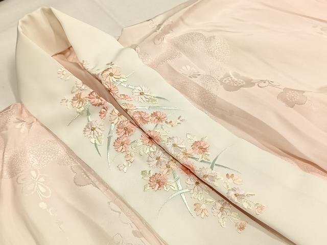 平和屋着物●豪華振袖・長襦袢(無双仕立て)セット　駒刺繍　総絞り　舞花文　黒地　半衿刺繍　正絹　逸品　AABG4653fy