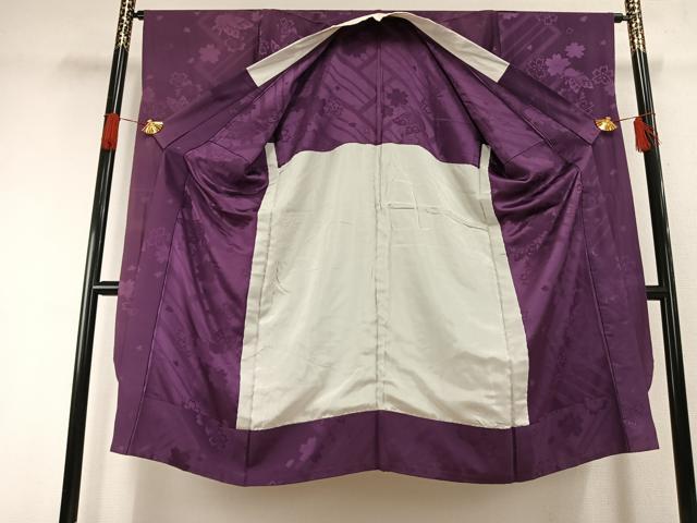 平和屋着物●振袖用長襦袢　無双仕立て　花蝶地紋　古代紫色　正絹　逸品　AABG4660fy