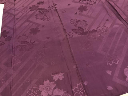 平和屋着物●振袖用長襦袢　無双仕立て　花蝶地紋　古代紫色　正絹　逸品　AABG4660fy