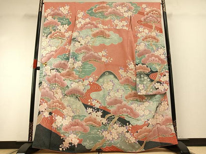 平和屋着物●名門　藤娘きぬたや・総絞り(杢目絞り)　振袖　松竹梅　正絹　逸品　AABG4662fy