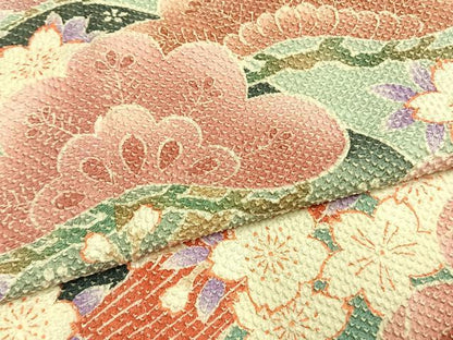 平和屋着物●名門　藤娘きぬたや・総絞り(杢目絞り)　振袖　松竹梅　正絹　逸品　AABG4662fy