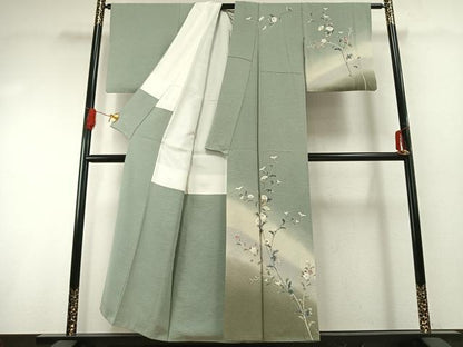 平和屋着物●訪問着　友禅　作家物　枝花文　暈し染め　正絹　逸品　AABG4665fy