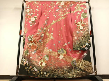 平和屋着物●豪華振袖　駒刺繍　花蝶文　暈し染め　金銀彩　正絹　逸品　AABG4666fy