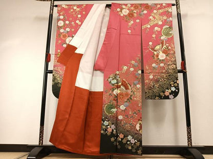 平和屋着物●豪華振袖　駒刺繍　花蝶文　暈し染め　金銀彩　正絹　逸品　AABG4666fy