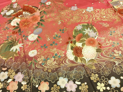 平和屋着物●豪華振袖　駒刺繍　花蝶文　暈し染め　金銀彩　正絹　逸品　AABG4666fy