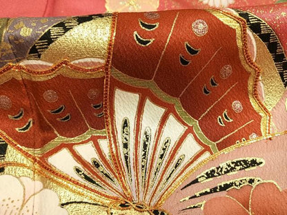 平和屋着物●豪華振袖　駒刺繍　花蝶文　暈し染め　金銀彩　正絹　逸品　AABG4666fy