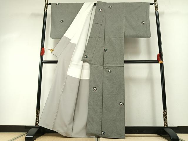 平和屋着物●お召　雪輪兎花文　正絹　逸品　AABG4668fy