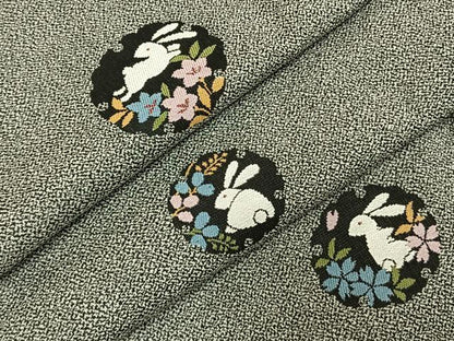 平和屋着物●お召　雪輪兎花文　正絹　逸品　AABG4668fy