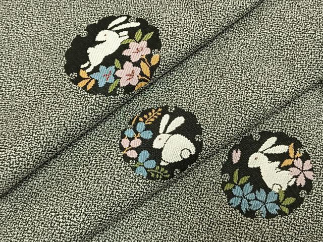 平和屋着物●お召　雪輪兎花文　正絹　逸品　AABG4668fy