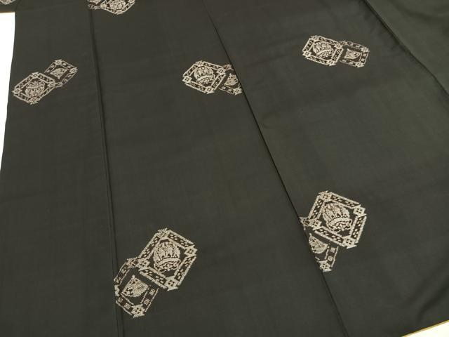 平和屋着物●本場大島紬　カタス9マルキ　地空き　菱文　黒地　正絹　逸品　AABG4670fy