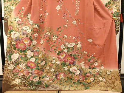 平和屋着物●豪華振袖　駒刺繍　花鳥文　暈し染め　金彩　正絹　逸品　AABG4671fy