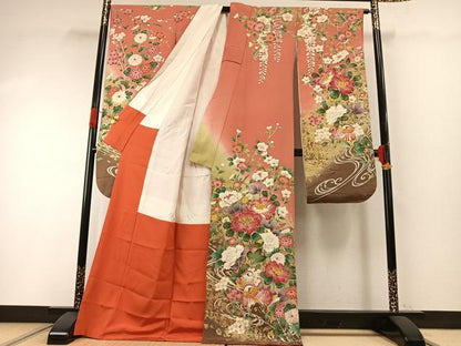 平和屋着物●豪華振袖　駒刺繍　花鳥文　暈し染め　金彩　正絹　逸品　AABG4671fy