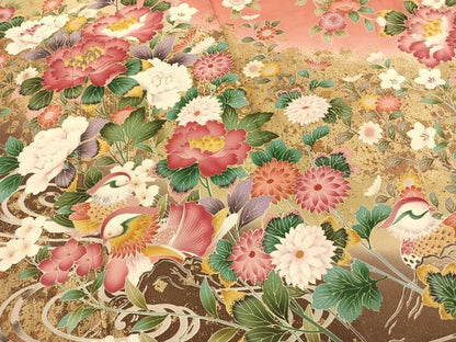 平和屋着物●豪華振袖　駒刺繍　花鳥文　暈し染め　金彩　正絹　逸品　AABG4671fy