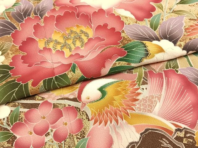 平和屋着物●豪華振袖　駒刺繍　花鳥文　暈し染め　金彩　正絹　逸品　AABG4671fy