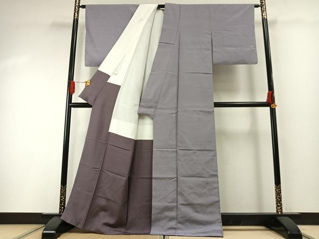 平和屋着物●結城紬　色無地　牡丹鼠色　正絹　逸品　AABG4672fy