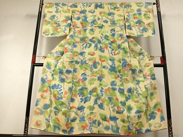 平和屋着物●上質な小紋　地紋起こし　葡萄蔦の葉文　暈し染め　正絹　逸品　未使用　AABG4679fy