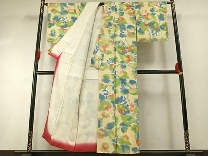 平和屋着物●上質な小紋　地紋起こし　葡萄蔦の葉文　暈し染め　正絹　逸品　未使用　AABG4679fy