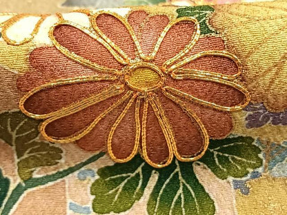 平和屋着物●訪問着　友禅　作家物　駒刺繍　源氏車花楽器文　金彩　正絹　逸品　未使用　AABG4680fy