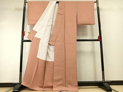 平和屋着物●上質な色無地　紋意匠　一斤染色　正絹　逸品　AABG4682fy