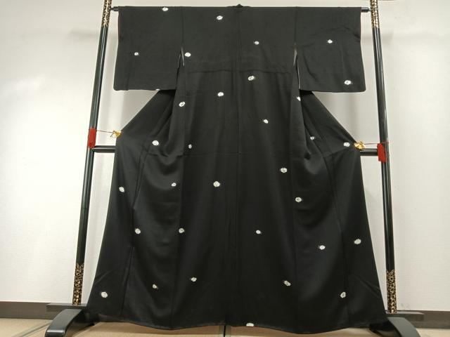 平和屋着物●上質な小紋　草花文　黒地　金彩　正絹　逸品　AABG4683fy