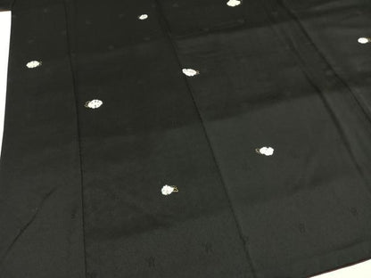 平和屋着物●上質な小紋　草花文　黒地　金彩　正絹　逸品　AABG4683fy