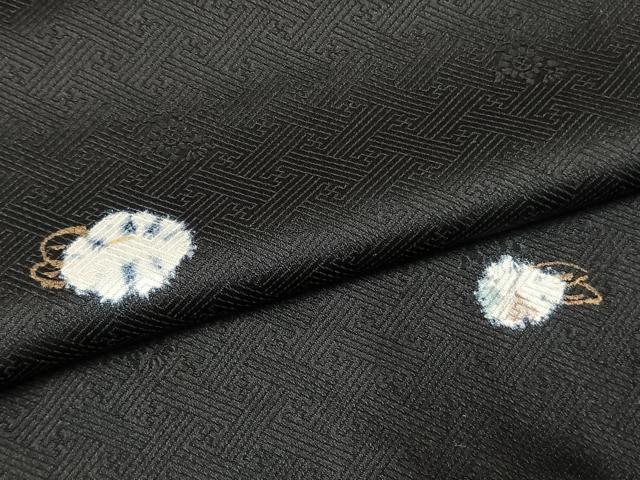 平和屋着物●上質な小紋　草花文　黒地　金彩　正絹　逸品　AABG4683fy