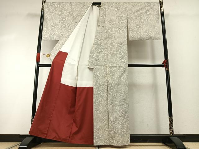 平和屋着物●本場大島紬　白大島　カタス7マルキ　草花文　正絹　逸品　AABG4688fy