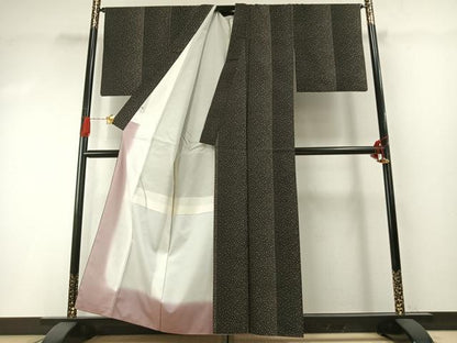 平和屋着物●本場大島紬　カタス7マルキ　間道　黒地　正絹　逸品　AABG4689fy
