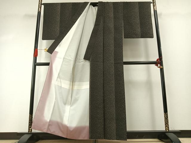 平和屋着物●本場大島紬　カタス7マルキ　間道　黒地　正絹　逸品　AABG4689fy
