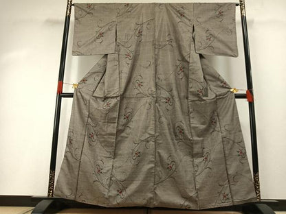 平和屋着物●本場大島紬　カタス9マルキ　花唐草文　正絹　逸品　AABG4693fy