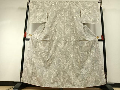 平和屋着物●本場大島紬　白大島　カタス9マルキ　扇面花文　正絹　逸品　未使用　AABG4694fy