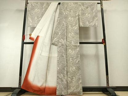 平和屋着物●本場大島紬　白大島　カタス9マルキ　扇面花文　正絹　逸品　未使用　AABG4694fy