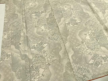平和屋着物●本場大島紬　白大島　カタス9マルキ　扇面花文　正絹　逸品　未使用　AABG4694fy