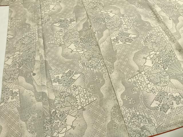 平和屋着物●本場大島紬　白大島　カタス9マルキ　扇面花文　正絹　逸品　未使用　AABG4694fy