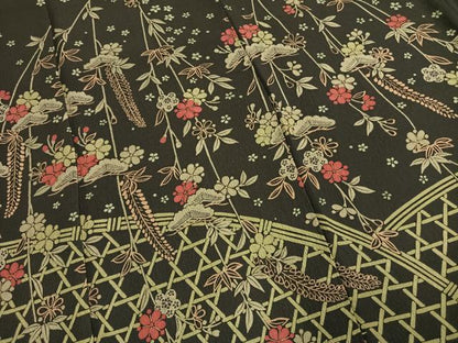 平和屋着物●訪問着　松竹梅　黒地　正絹　逸品　AABG4699fy
